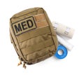 Military first aid kit on white background, top view Royalty Free Stock Photo