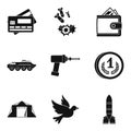 Military force icons set, simple style