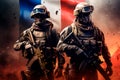 Military forces of France on the background of the flag of France. Art picture of the army. AI Generated