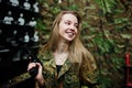 Military girl in camouflage uniform  on shooting range Royalty Free Stock Photo