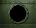 Military green armoured porthole or window metal background