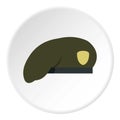 Military green beret icon, flat style