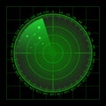 Military green radar screen with target. Futuristic HUD interface. Stock vector illustration.