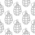 Military grenade. Hand drawn sketch. Seamless pattern background