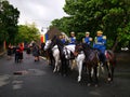 Military guards in honor guard on horseback at the Elisabeth Palace, Bucharest