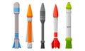 Military Guided Missiles of Different Color and Shape Vector Set