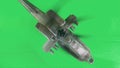 Military gunship flying on greenscreen