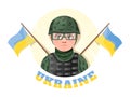 Military guy with the Ukrainian flag Royalty Free Stock Photo