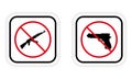 Military Handgun, AK47 Forbidden Pictogram. Hand Gun and AK 47 Automatic Kalashnikov Stop Black Silhouette Icon. Army