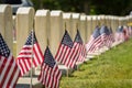 Military Headstones and American Flags on Memorial Day Shallow Depth of Field Royalty Free Stock Photo