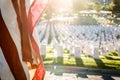 Military Headstones Decorated with Flags for Memorial Day Royalty Free Stock Photo