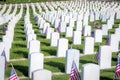 Military Headstones and Gravestones Decorated With Flags for Memorial Day Royalty Free Stock Photo