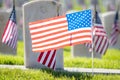 Military Headstones and Gravestones Decorated With Flags for Memorial Day Royalty Free Stock Photo