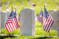 Military Headstones and Gravestones Decorated With Flags for Memorial Day Royalty Free Stock Photo