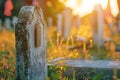 Military Headstones and Gravestones Decorated With Flags for Memorial Day. Royalty Free Stock Photo