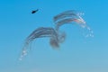 Military helicopter in action, launching rockets flares at an Ai Royalty Free Stock Photo