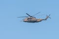 Military helicopter in the sky in Tel Aviv. Independence Day in Israel. Celebrations. Israel Air Force parade