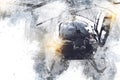 Military helicopter drawing illustration art vintage Royalty Free Stock Photo