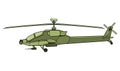 Military helicopter in flat style. Boeing AH-64 Apache. Doodle side view