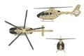 Military helicopter in flat style on white background. Top, side, front view. Army air vehicle Royalty Free Stock Photo