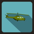 Military helicopter icon, flat style Royalty Free Stock Photo