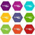 Military helicopter icon set color hexahedron Royalty Free Stock Photo