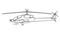 Military helicopter line art. Boeing AH-64 Apache. Doodle side view