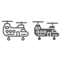 Military helicopter line and glyph icon, military and vehicle, chopper sign, vector graphics, a linear pattern on a Royalty Free Stock Photo