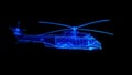 Military helicopter in Motion. 3D Animation on a black background with a seamless loop for futuristics projects