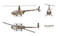 Military helicopter in realistic style on white background. Top, side, front view. Army air vehicle Royalty Free Stock Photo