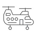 Military helicopter thin line icon, military and vehicle, chopper sign, vector graphics, a linear pattern on a white Royalty Free Stock Photo