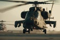 Military helicopter on warship board in the sea. Navy helicopter on board the aircraft carrier. Created with Generative