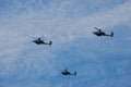 Military helicopters fly during Israeli Independence day show