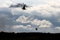 Military helicopters fly in the sky Royalty Free Stock Photo