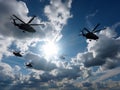 Military Helicopters Flying in Formation