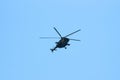 Group combat helicopters in flight during a military demonstration