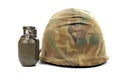 Military helmet and grenade