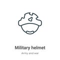 Military helmet outline vector icon. Thin line black military helmet icon, flat vector simple element illustration from editable Royalty Free Stock Photo