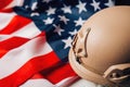 Military helmets and American flag on background Royalty Free Stock Photo