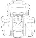 Military or hiking backpack outline vector illustr