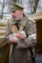 Military-historical reconstruction of fights of times of the First World war, Borodino, on 13 March 2016 Royalty Free Stock Photo