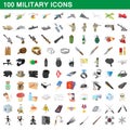 100 military icons set, cartoon style Royalty Free Stock Photo