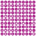 100 military icons hexagon violet