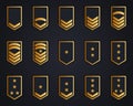 Military Insignia Soldier Icon Set. Chevron Stripes Badge Gold Logo. Sergeant, General, Major, Officer, Lieutenant Royalty Free Stock Photo