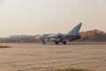 Military jet bomber Su-24 Fencer afterburner takeoff