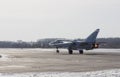 Military jet bomber Su-24 Fencer afterburner takeoff