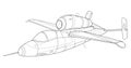 Military jet coloring page for book. vector . Black contour sketch illustrate Isolated on white background Royalty Free Stock Photo