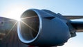 Military Jet Engine closeup with sun star Royalty Free Stock Photo
