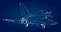 Military jet fighter silhouettes. Image of aircraft in contour drawing lines.