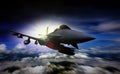 Military jet flying during sunrise with blur motion Royalty Free Stock Photo